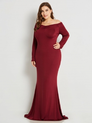 Plus Size Wąska Plisowana Sukienka Maxi Z Dekoltem W Serek