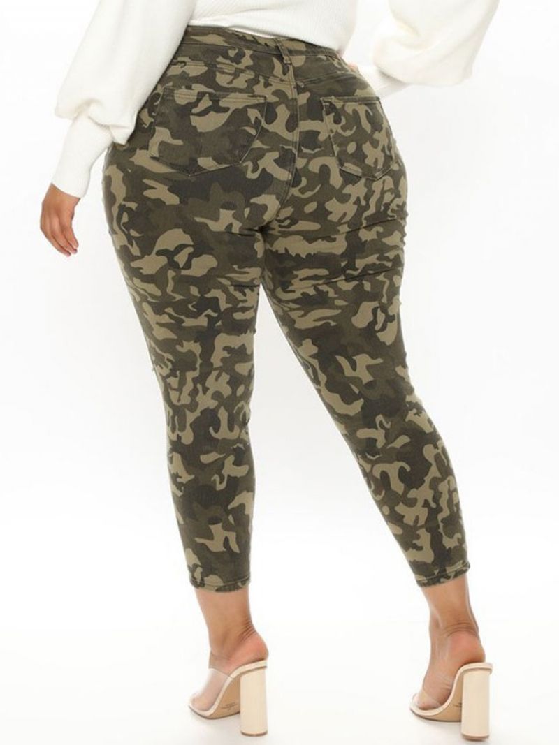 Skinny Hole Camouflage Pencil Pants Spodnie Damskie Do Kostek Plus Rozmiar