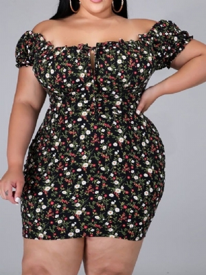 Sukienka Bodycon W Kwiaty Z Krótkim Rękawem I Nadrukiem Na Kolanach Plus Size