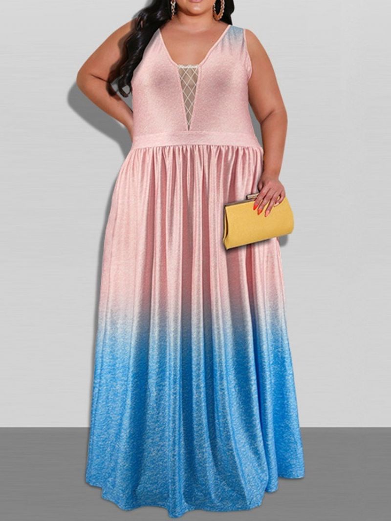 Sukienka Maxi Bez Rękawów Z Dekoltem W Szpic Gradient Sweet Dress Plus Size