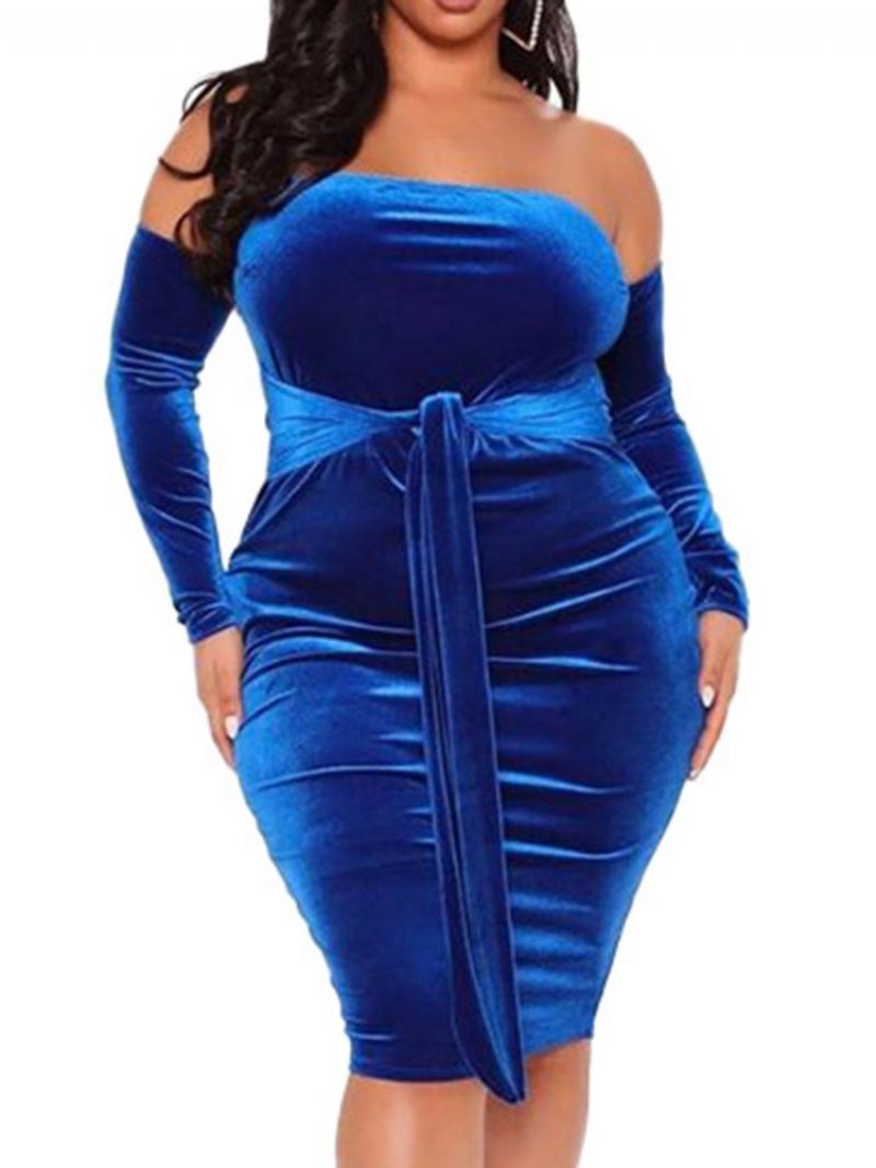 Sznurowana Sukienka Bodycon Z Długim Rękawem Do Kolan Plus Size