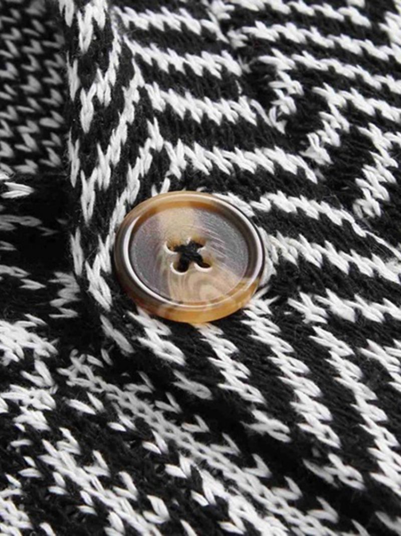 Lapel Pocket Houndstooth Zimowy Sweter Jednorzędowy