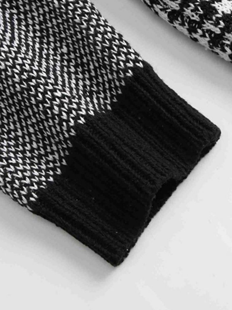 Lapel Pocket Houndstooth Zimowy Sweter Jednorzędowy