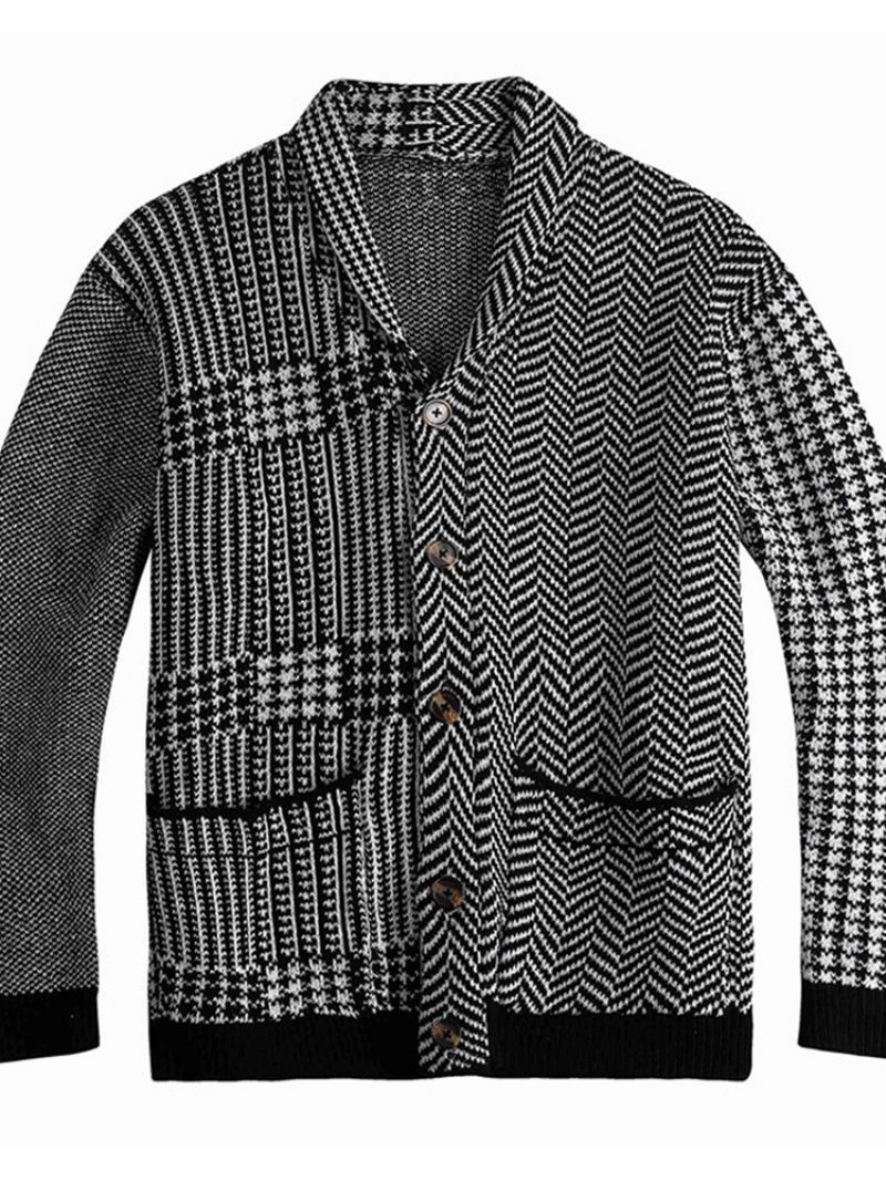 Lapel Pocket Houndstooth Zimowy Sweter Jednorzędowy