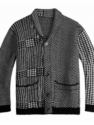 Lapel Pocket Houndstooth Zimowy Sweter Jednorzędowy