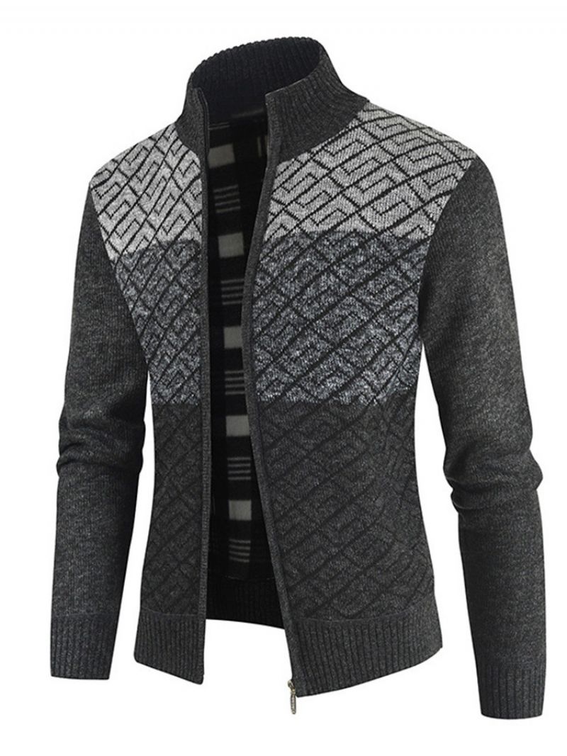 Sweter Z Kolorowym Blokiem Patchwork Stand Collar Casual Zipper Sweter