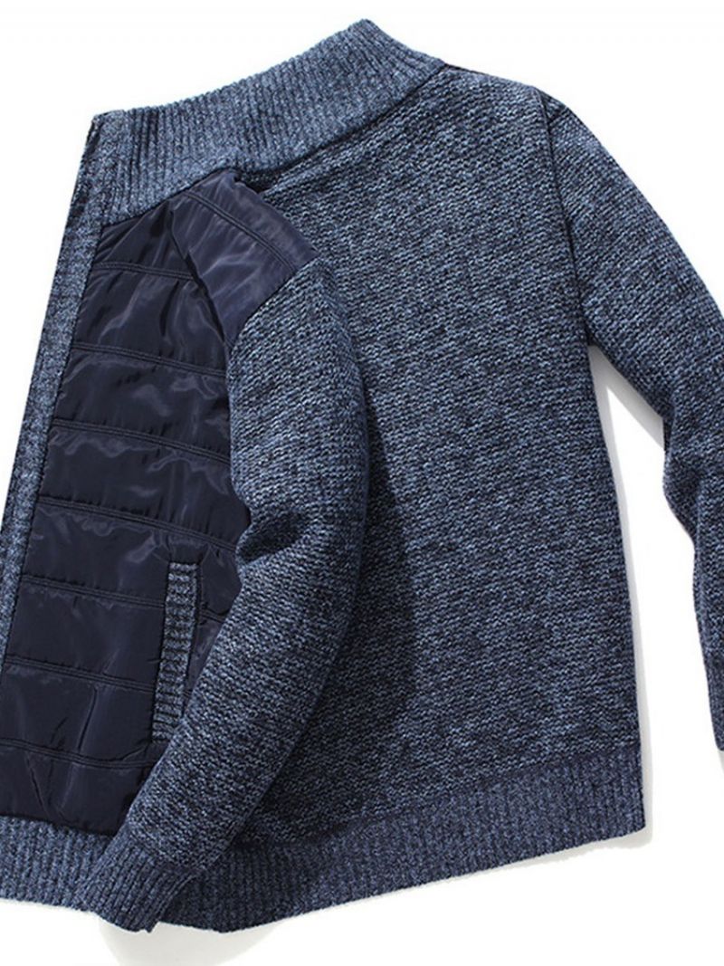 Sweter Ze Stójką Standard Patchwork Slim Winter Sweater