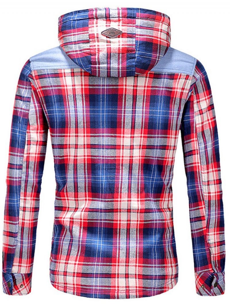 Plaid Fleece Patchwork Zimowa Kurtka Męska Na Co Dzień