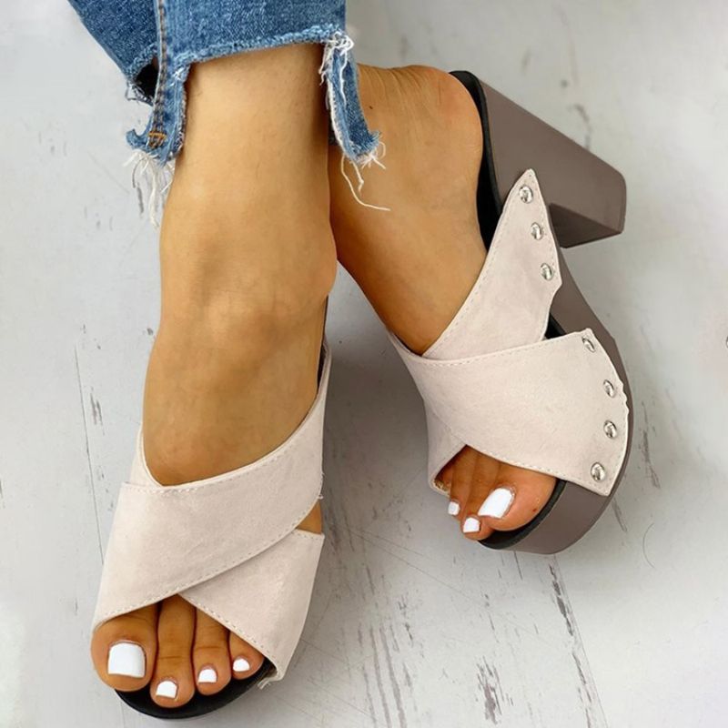 Flip Flop Chunky Heel Slip-On Letnie Kapcie