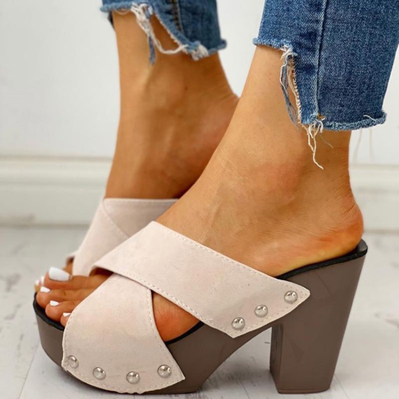 Flip Flop Chunky Heel Slip-On Letnie Kapcie