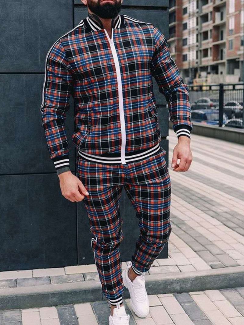 Plaid Patchwork Casual Strój Jesienny