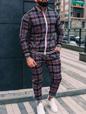 Plaid Patchwork Casual Strój Jesienny