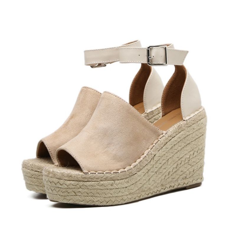 Klamra Peep Toe Platform Espadrille Wedge Sandały