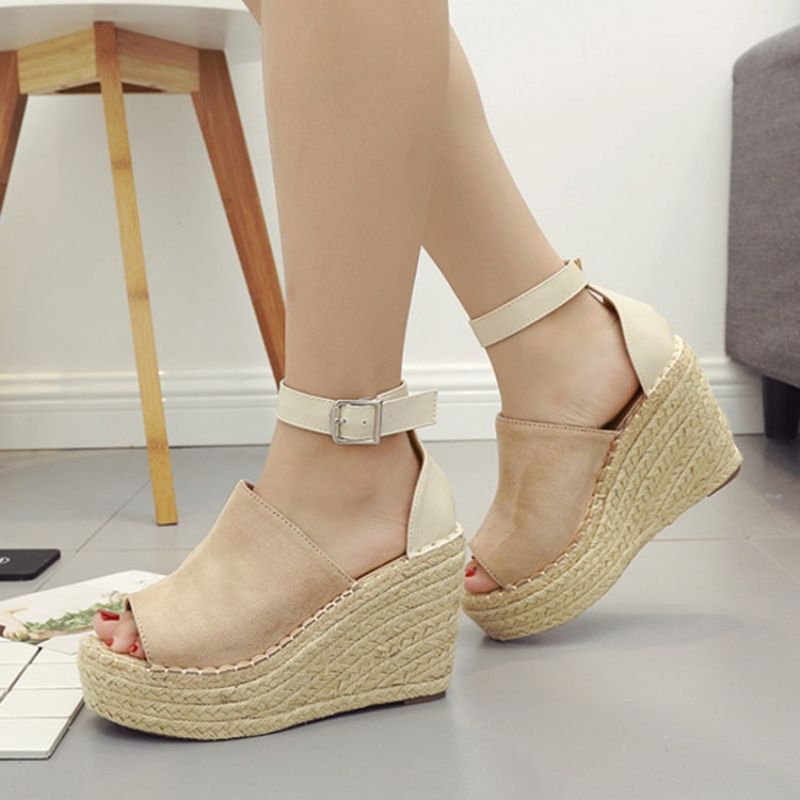 Klamra Peep Toe Platform Espadrille Wedge Sandały