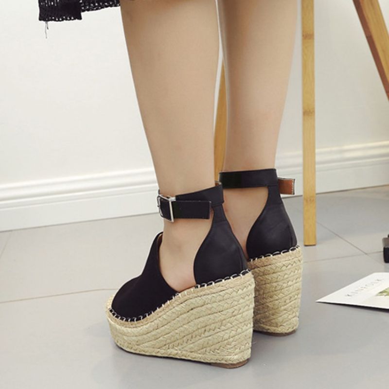 Klamra Peep Toe Platform Espadrille Wedge Sandały