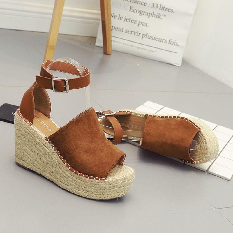 Klamra Peep Toe Platform Espadrille Wedge Sandały