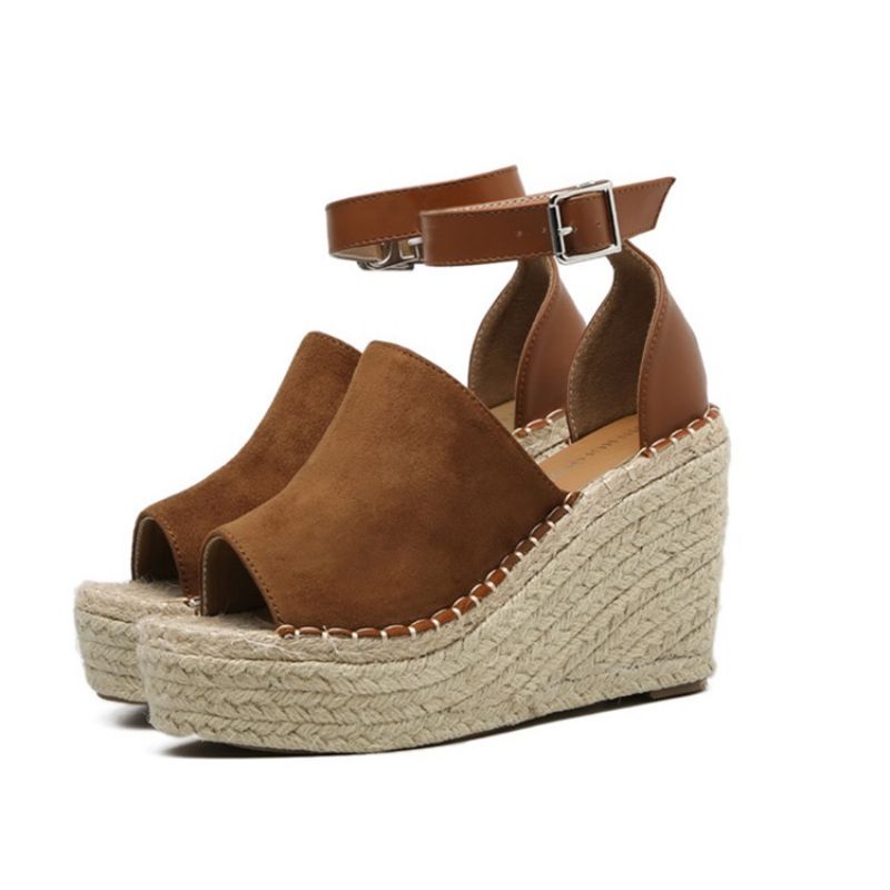 Klamra Peep Toe Platform Espadrille Wedge Sandały