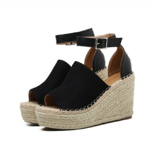 Klamra Peep Toe Platform Espadrille Wedge Sandały