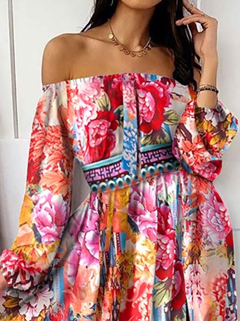 Drukuj Długi Rękaw Długość Podłogi Office Lady Pullover Dress Floral Maxi Dress Sukienki Plażowe Kobiet