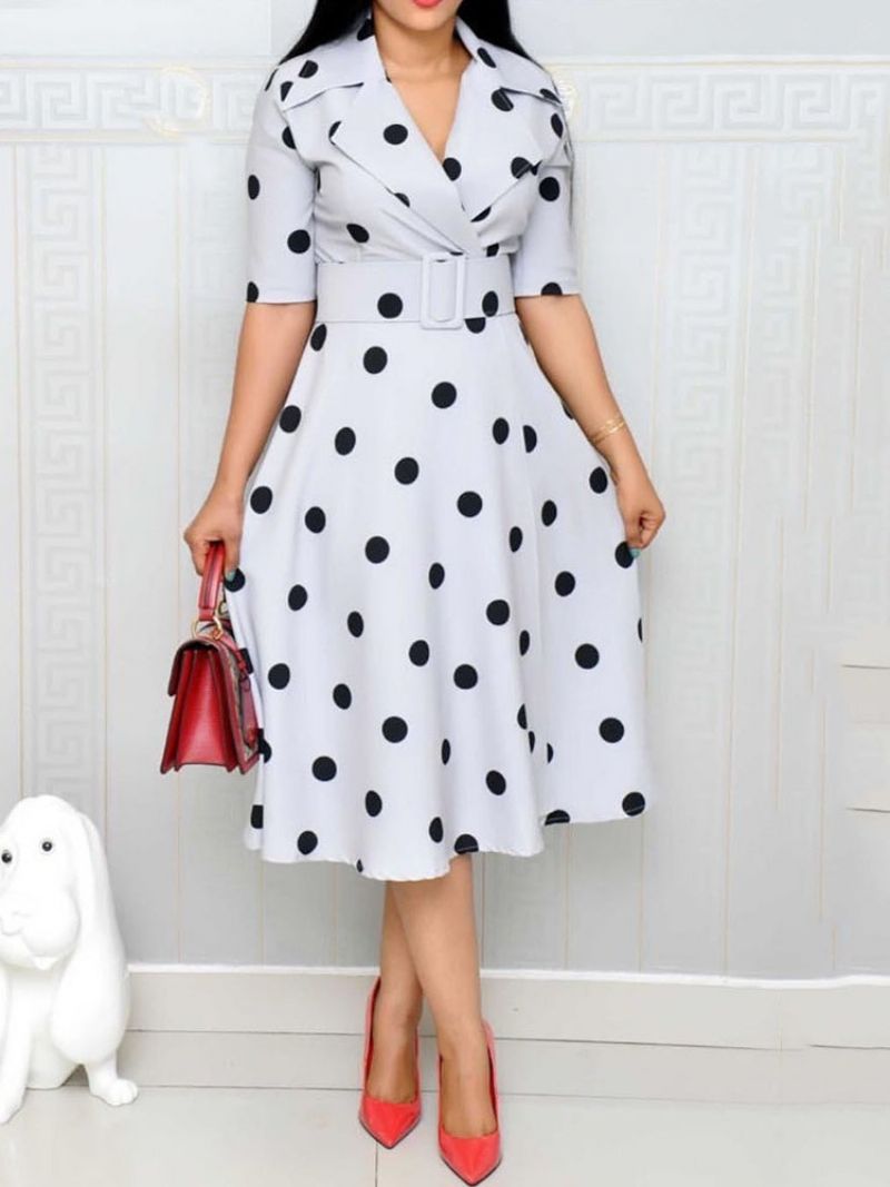 Polka Dots Linia A Do Połowy Łydki Pół Rękaw Regular Ol Dres (Bez Pasa)