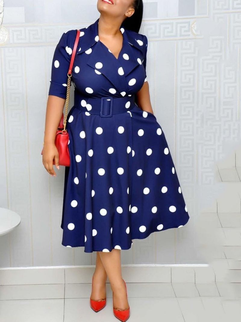 Polka Dots Linia A Do Połowy Łydki Pół Rękaw Regular Ol Dres (Bez Pasa)