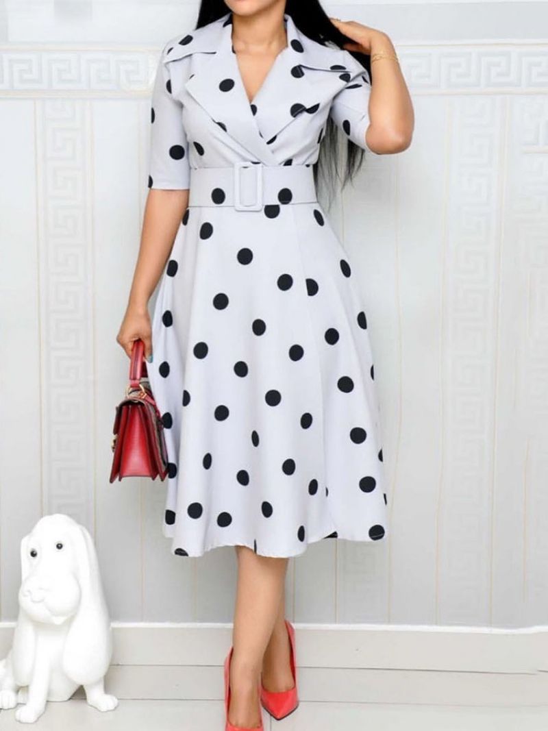 Polka Dots Linia A Do Połowy Łydki Pół Rękaw Regular Ol Dres (Bez Pasa)