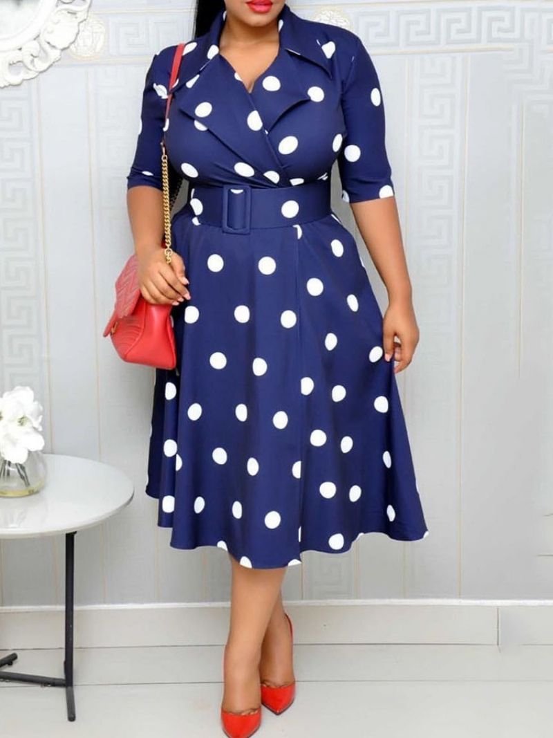 Polka Dots Linia A Do Połowy Łydki Pół Rękaw Regular Ol Dres (Bez Pasa)