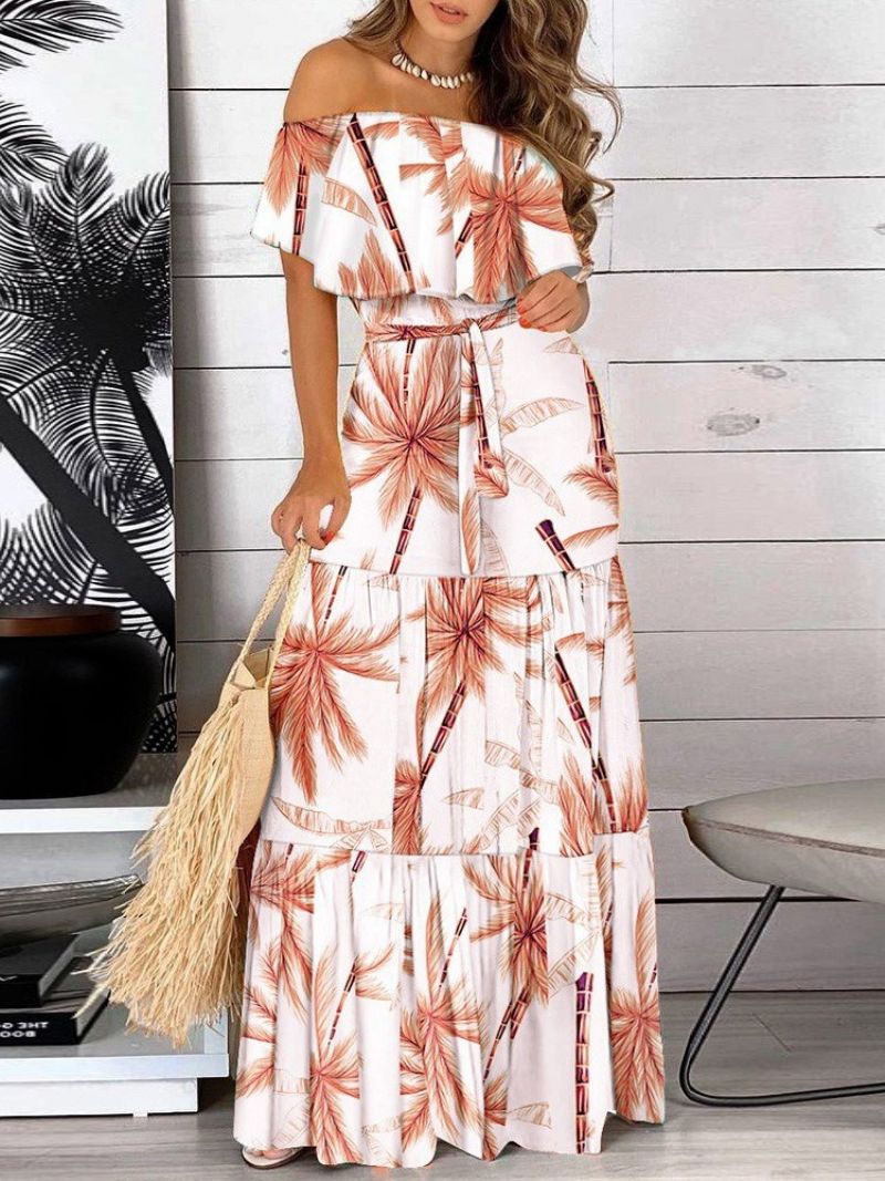 Print Off Shoulder Długość Podłogi Roślinna Sukienka Mid Talia Bodycon Maxi Dress