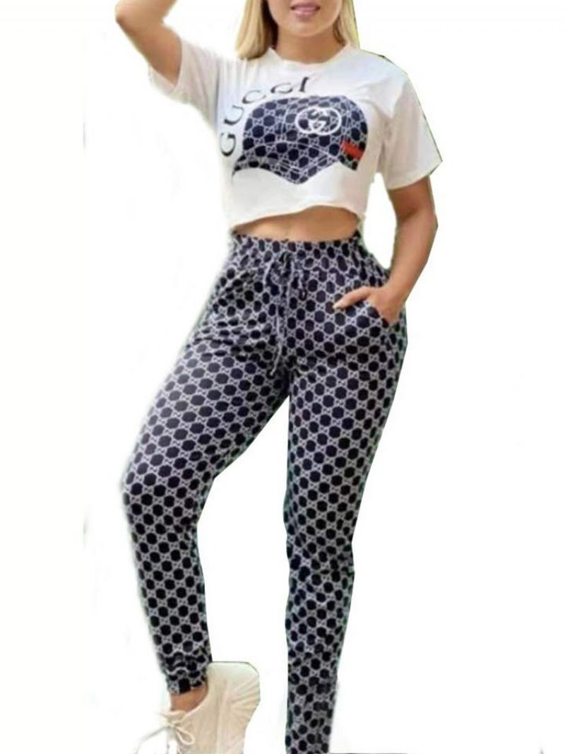 Casual Pants Print Pencil Pants Pullover Dwuczęściowe Zestawy Zestaw Damskich Spodni