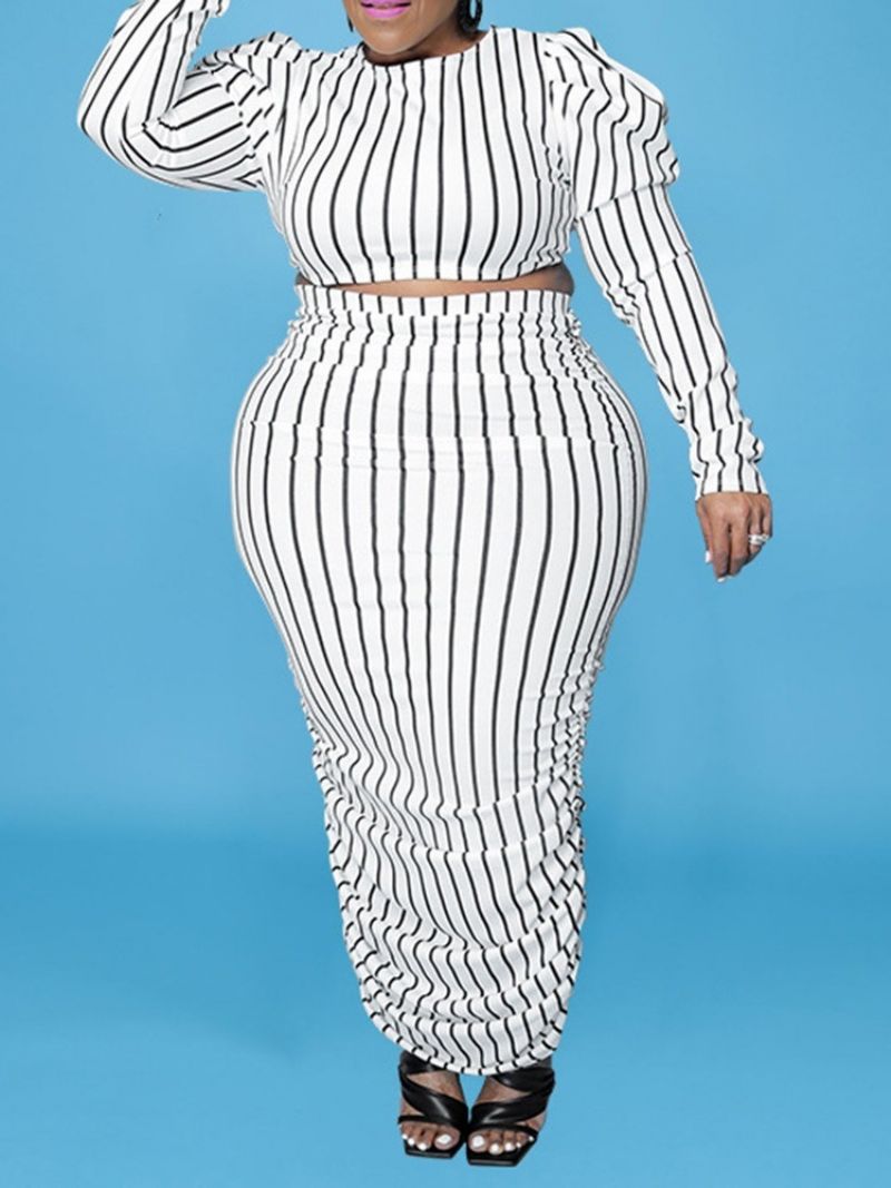 Dwuczęściowe Zestawy Ze Spódnicą W Paski W Stylu Zachodnim Bodycon