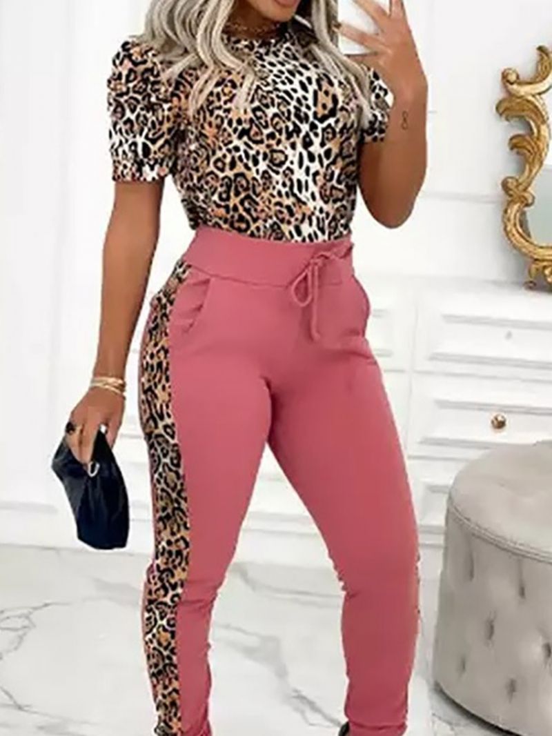 Leopard Pants Moda Dwuczęściowy Sweter Z Okrągłym Dekoltem