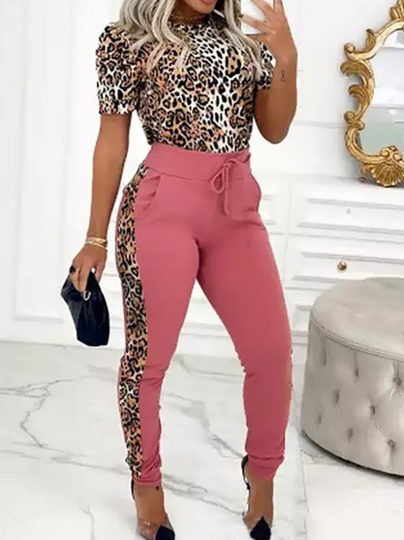 Leopard Pants Moda Dwuczęściowy Sweter Z Okrągłym Dekoltem