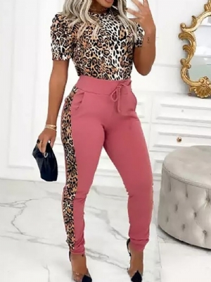 Leopard Pants Moda Dwuczęściowy Sweter Z Okrągłym Dekoltem