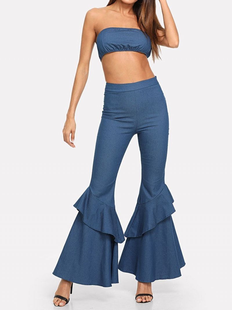 Seksowne Spodnie Backless Bellbottoms Pullover Dwuczęściowe Zestawy Denim Pants Set