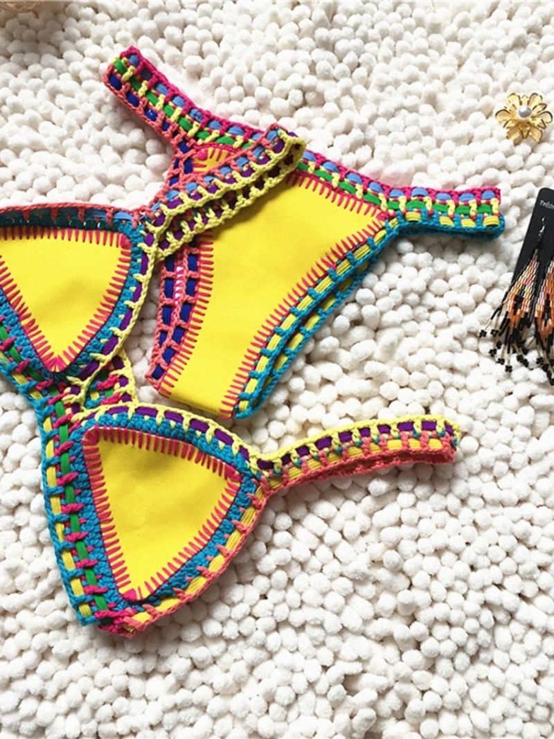 Elastyczny Seksowny Zestaw Bikini W Patchworkowy Blok Kolorów