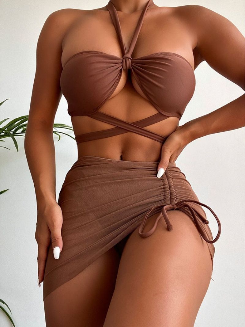 Sexy Tankini Set Damskie Gładkie Stroje Kąpielowe