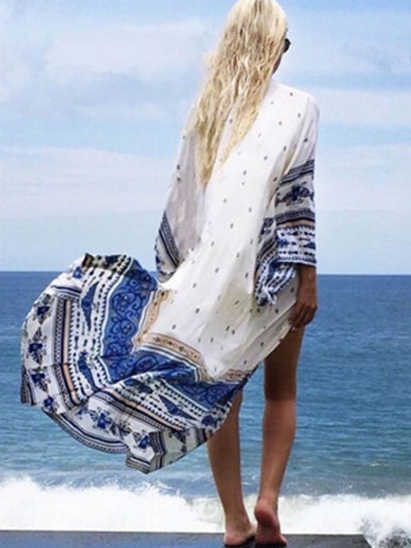 Vogue Floral Geometric Long Beach Cover Ups