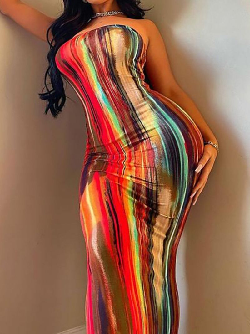 Długa Sukienka Bodycon Bez Rękawów Tie Dye