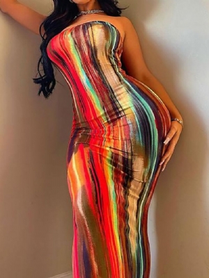 Długa Sukienka Bodycon Bez Rękawów Tie Dye