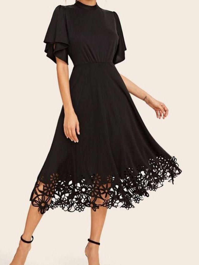 Mid-Calf Hollow Stand Collar Letni Sweter Damski Ddress