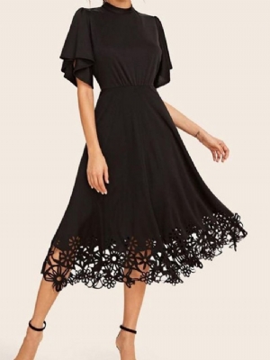 Mid-Calf Hollow Stand Collar Letni Sweter Damski Ddress