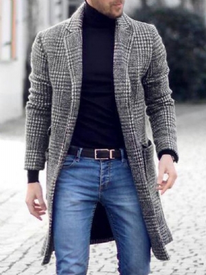 Plaid Średniej Długości Z Karbowaną Klapą European Slim Coat