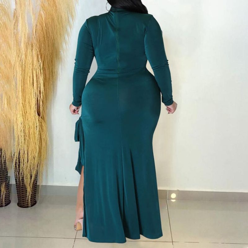 Plus Size Rozkloszowana Sukienka Maxi Z Długim Rękawem I Długim Rękawem W Stylu Western