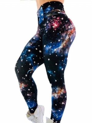 Damskie Starry Sky Color Block Print Siłownia Sportowe Legginsy Do Jogi Spodnie Do Jogi Legginsy Z Wysokim Stanem Tiktok