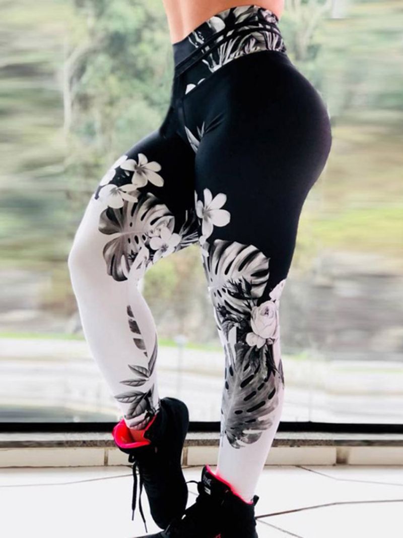 Floral Print Oddychające Spodnie Sportowe Fitness Joga Legginsy Tiktok Z Wysokim Stanem