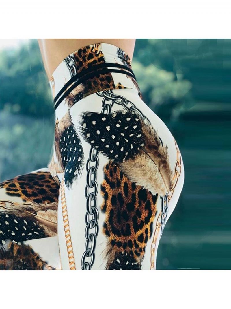 Łańcuch Leopard Print Kolorowy Blok Wysoka Talia Legginsy Damskie Spodnie Do Jogi Legginsy Tiktok Z Wysokim Stanem