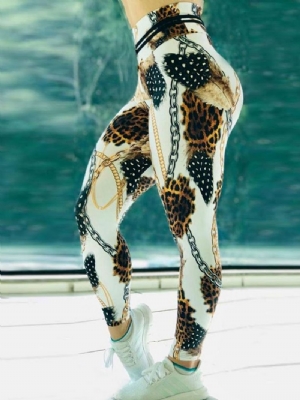 Łańcuch Leopard Print Kolorowy Blok Wysoka Talia Legginsy Damskie Spodnie Do Jogi Legginsy Tiktok Z Wysokim Stanem