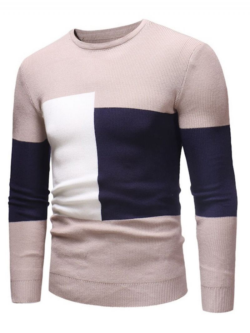 Okrągły Dekolt Patchworkowy Blok Kolorów Casual Slim Sweter