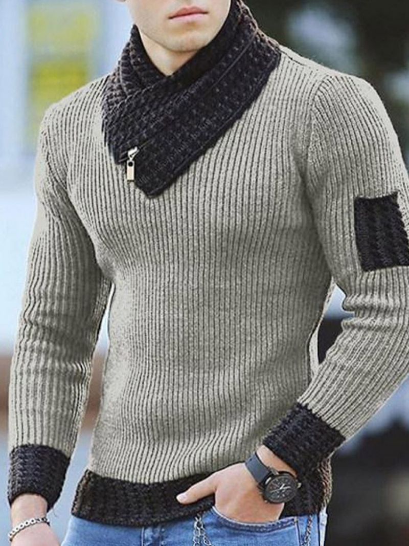 Sweter Z Kolorowymi Blokami Patchwork Standard Moda Slim Sweter