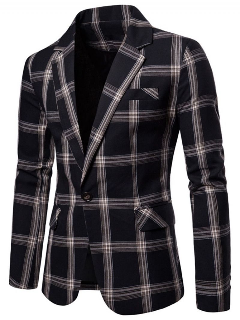 Plaid Notched Lapel Slim Leisure Blazer